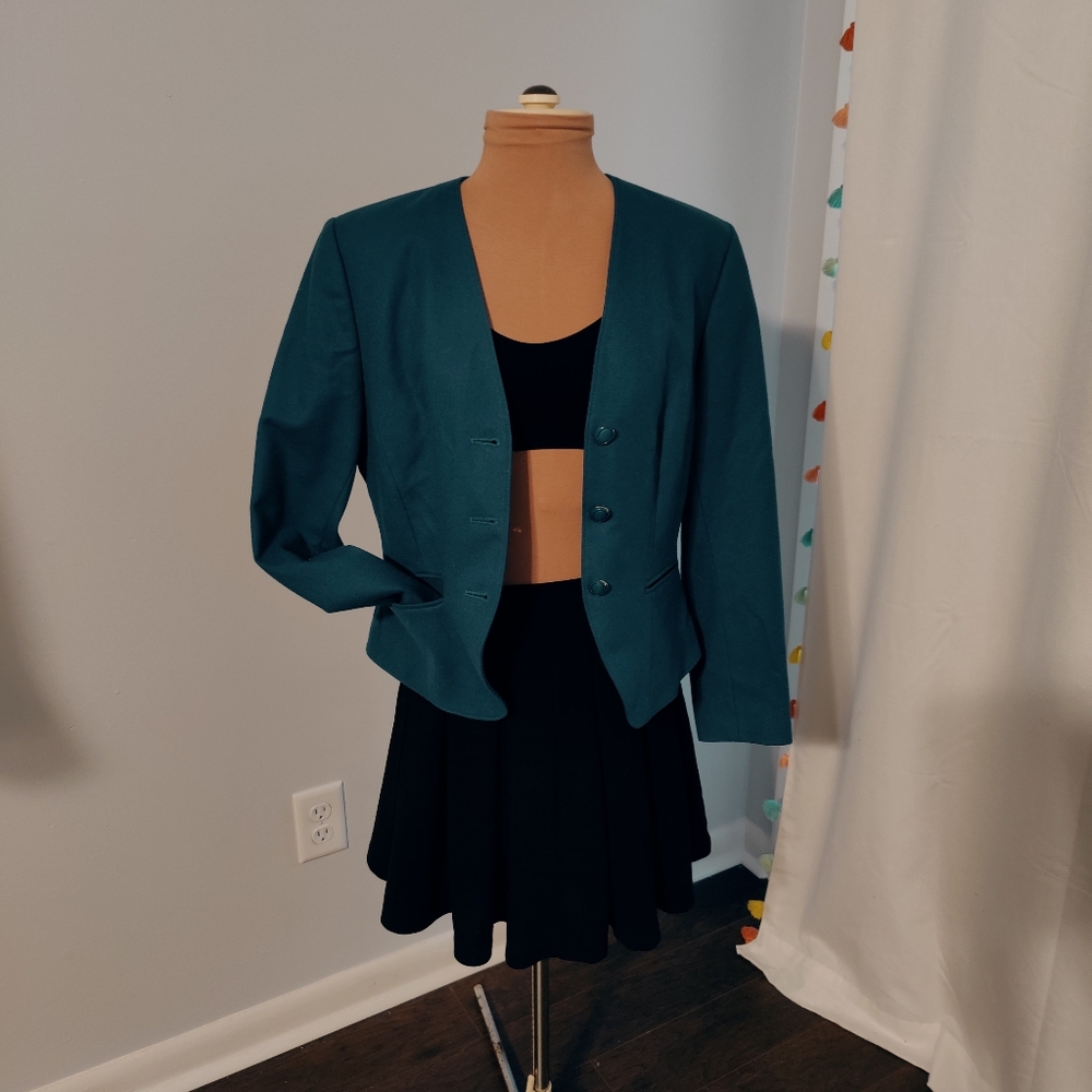Pendleton Cropped Structured Teal Blazer Pockets … - image 7